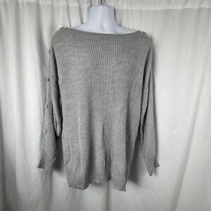 Jessica Simpson Sweater Womens 2X Gray Boat Neck Pullover Button Sleeve Plus